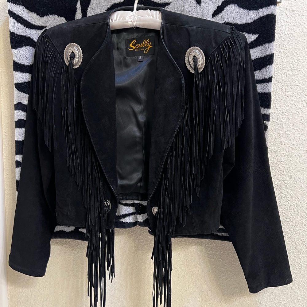 Vintage Women’s Black Suede Western Jacket with Fringe Size 8 EUC